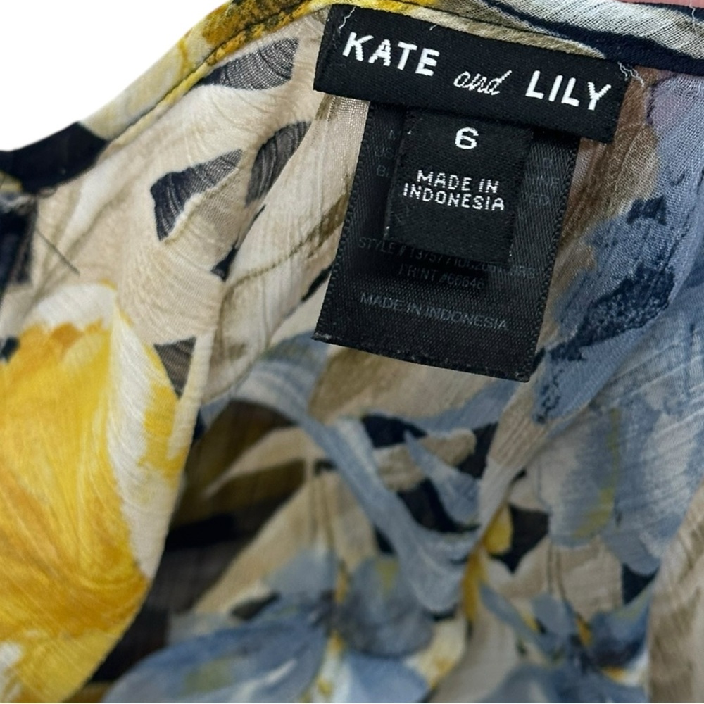 Kate & Lily Blue Yellow Floral Long Sleeve Maxi Dress - Size 6 - Picture 2 of 7